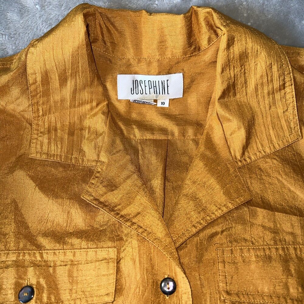 Josephine Vintage 90s Womens 10 Blouse Satin Orange Pockets Button Up 3/4 Sleeve - Picture 3 of 12